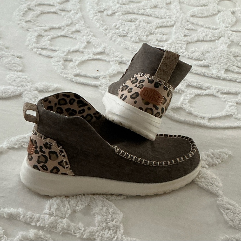 Hey Dude Kids Brown Slip-On Sneakers with Leopard Accent